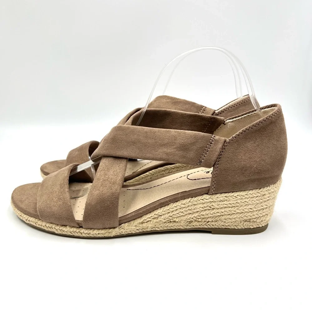 LifeStride Womens Size 9.5 Siesta Brown Espadrilles Wedges‎ Sandals Shoes NEW